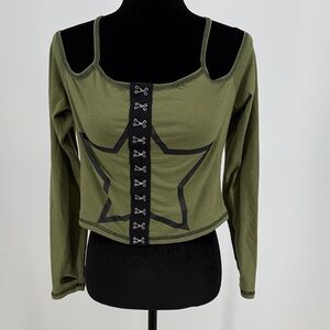 Social Collision Star Design Cold Shoulder Women's Top size large